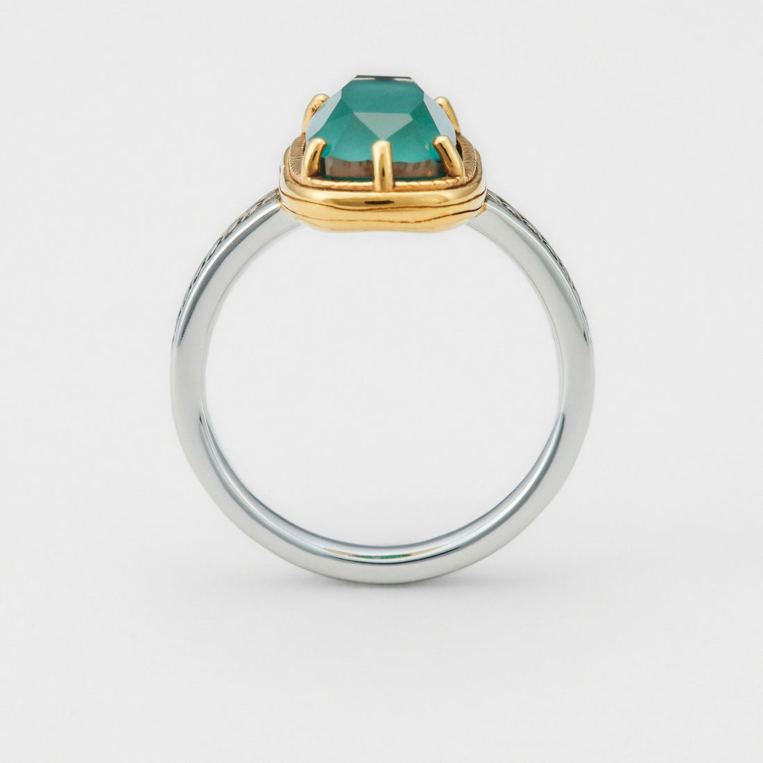 Agete*Same Style 23 French Retro S925 Silver Plated 14K Gold Electrochromic White Crystal + Turquoise Ring