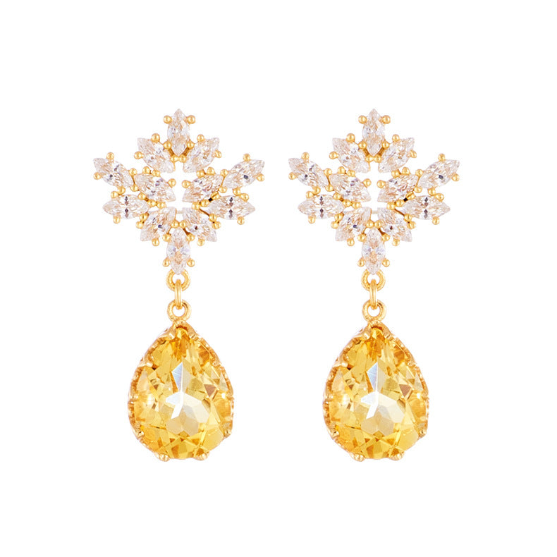 aget* same style female earrings S925 14K gold plated new female earrings natural yellow crystal earrings manufacturers wholesale