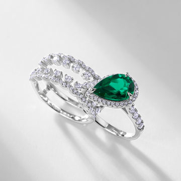 new light luxury cultivated emerald combination ring female S925 silver inlaid cultivated colored gemstone ring European and American atmosphere