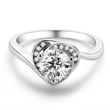 Moissanite Heart-Shaped Halo Round Cut Sterling Silver Engagement Ring