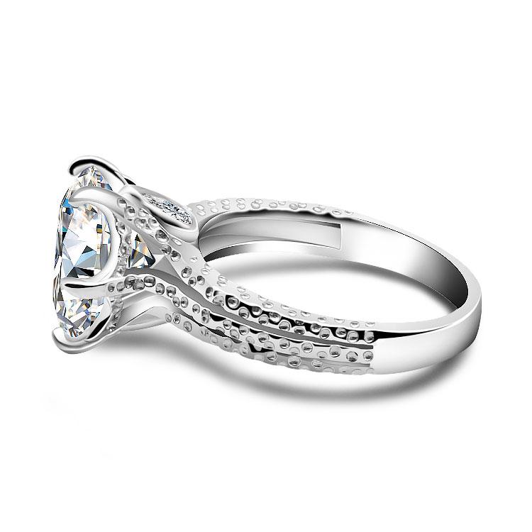 11.0 CT Round Cut Triple Row Stone Split Sterling Silver Engagement Ring JI0157 - jolics