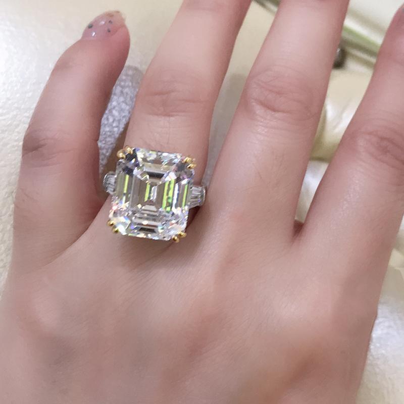 14.0 CT Emerald Cut Sterling Silver Ring - jolics