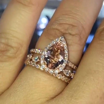 2 CT Pear Cut Rose Gold Halo 3pc Wedding Set - jolics