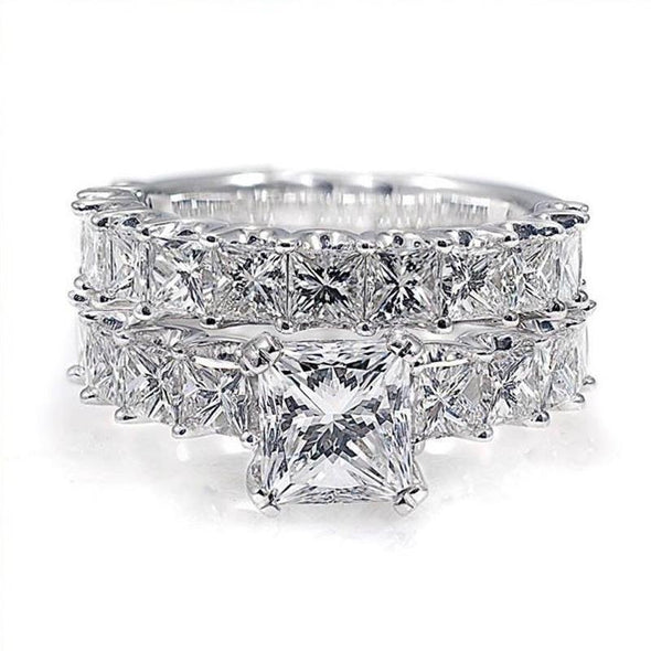 2 CT Princess Cut Sterling Silver Ring With Princess Cut Band - jolics