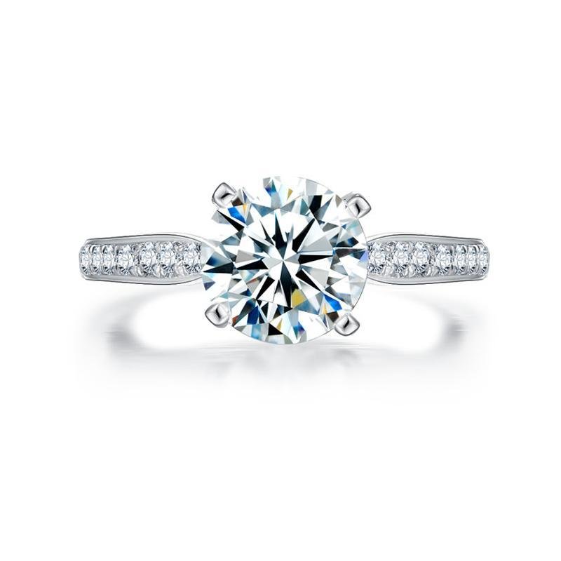 2.0CT Classic Round Cut Ring with Accents - jolics