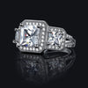 Princess Cut Halo Three Stone Engagement Ring - jewel-inside