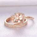 Halo Cushion Cut 3pc Rose Gold Set - jewel-inside