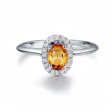 Jolics Oval Hollow Halo Natural Citrine Sterling Silver Ring