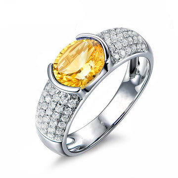 Jolics Oval Cut Natural Citrine Sterling Silver Widen Ring