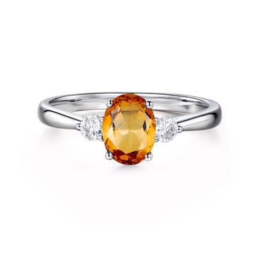 Jolics Oval Three Stone Natural Citrine Silver Ring