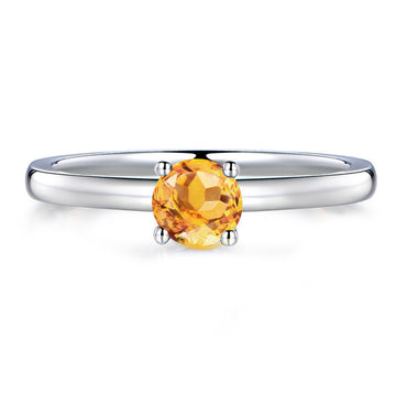 Jolics Classic Round Cut Natural Citrine Sterling Silver Ring