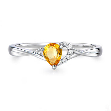 Jolics Pear Cut Twist Natural Citrine Sterling Silver Ring