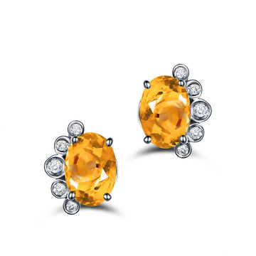 Jolics Oval Cut Goldfish Shape Natural Citrine Silver Earrings