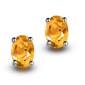 Jolics Oval Cut Classic Natural Citrine Silver Earrings