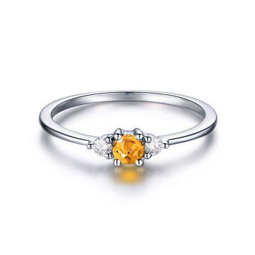 Jolics Round Cut Three Stone Natural Citrine Silver Ring