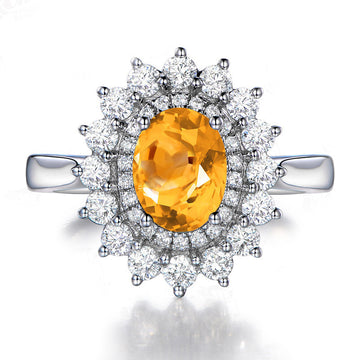 Jolics Oval Cut Flower Natural Citrine Sterling Silver Ring