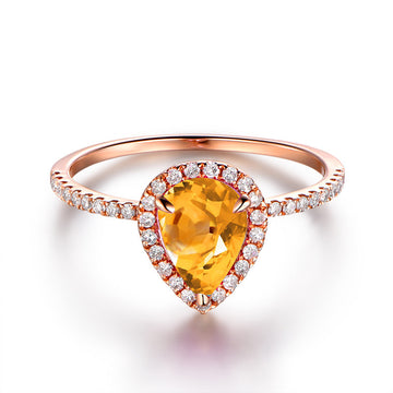 Jolics Halo Rose Gold Natural Citrine Half Eternity Silver Ring