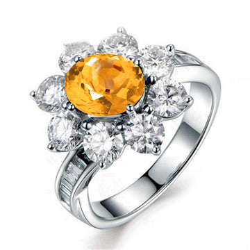 Jolics Oval Flower Half Eternity Natural Citrine Silver Ring