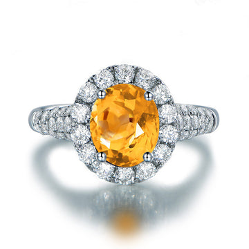 Jolics Oval Halo Three-Row Natural Citrine Silver Ring