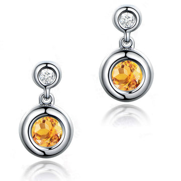 Jolics Round Bezel Two Stone Natural Citrine Silver Stud Earrings