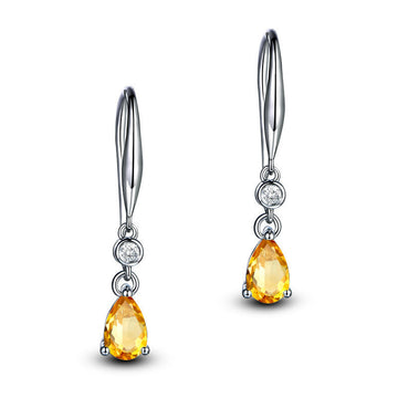 Jolics Pear Cut Natural Citrine Silver Drop Earrings