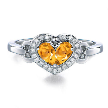 Jolics Heart Halo Natural Citrine Vintage Silver Ring