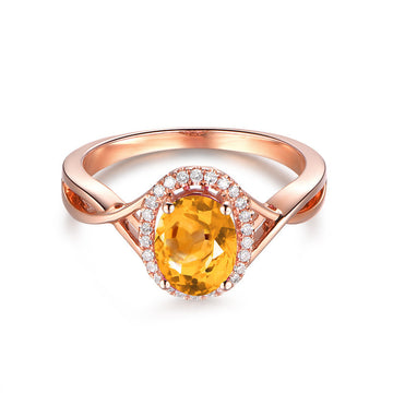 Jolics Oval Halo Twist Rose Gold Natural Citrine Silver Ring