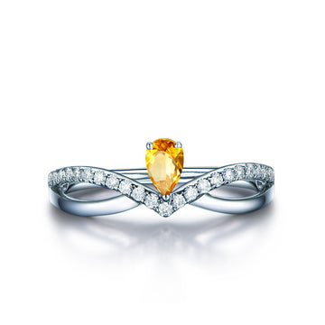 Jolics Pear Cut Simple Twist Natural Citrine Silver Ring