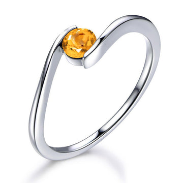 Jolics Single Stone Bypass Natural Citrine Silver Ring