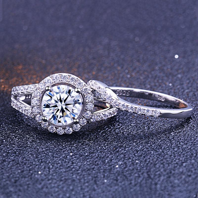 Halo Split Shank Round Cut Wedding Set - jewel-inside