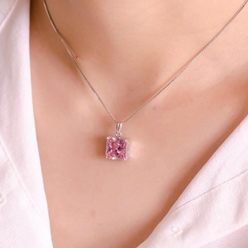 6.0 CT Princess Cut Pink Stone Necklace - jolics