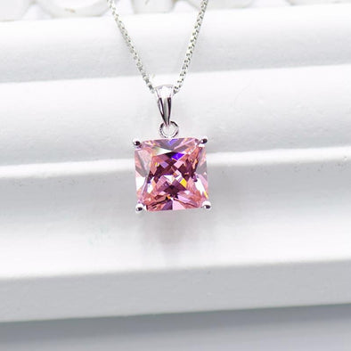 6.0 CT Princess Cut Pink Stone Necklace - jolics