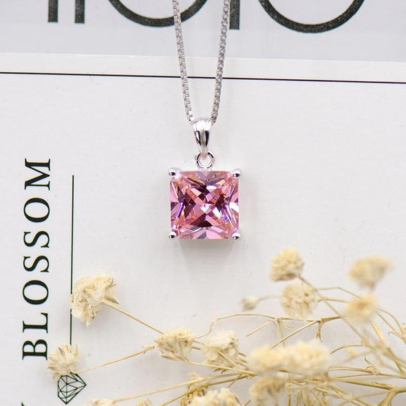 6.0 CT Princess Cut Pink Stone Necklace - jolics