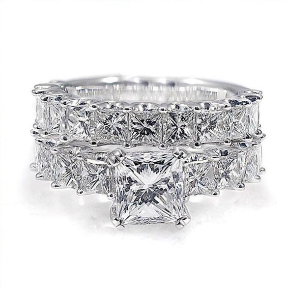 7.0 CT Princess Cut Sterling Silver Ring With Princess Cut Band JI0167 - jolics