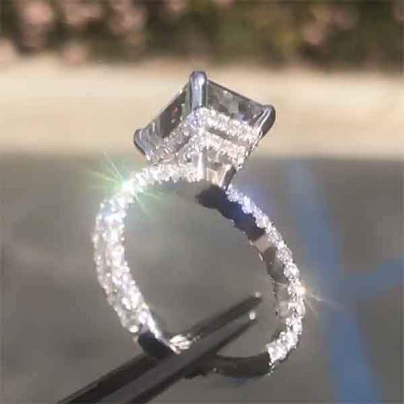 7.0 CT Stunning Brilliant Radiant Cut Halo Sterling Silver Engagement Ring - jolics