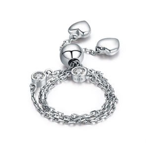 925 Sterling Silver Adjustable Finger Chain Bracelet Ring - jolics