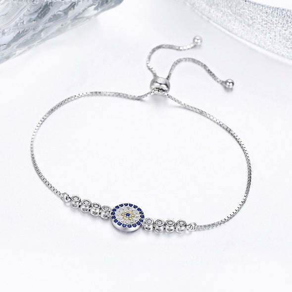 925 Sterling Silver Blue Eye Turkish Bracelet With Gemstone - jolics