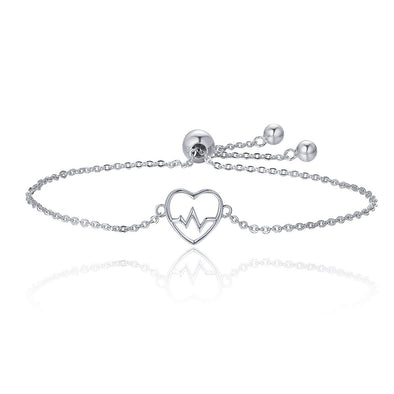 925 Sterling Silver Racing Heart Beaded Chain Bracelet - jolics