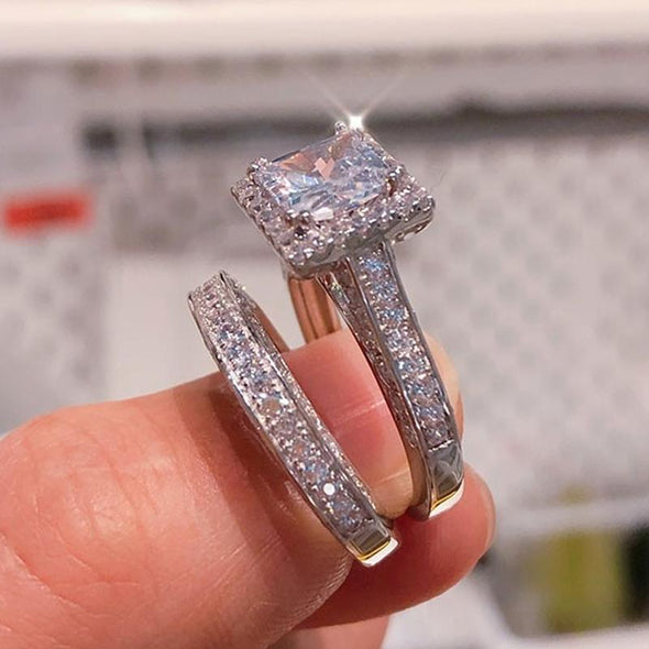 4 CT Princess Cut Halo Sterling Silver Wedding Set - jewel-inside