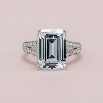 6 CT Emerald Cut Split Shank Sterling Silver Engagement Ring - jewel-inside