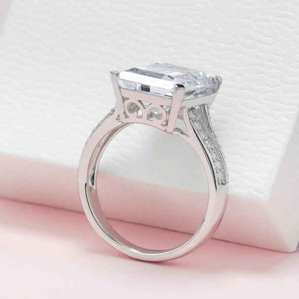 6 CT Emerald Cut Split Shank Sterling Silver Engagement Ring - jewel-inside