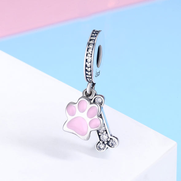Pink Dog Claw 925 Sterling Silver Dangle Charm