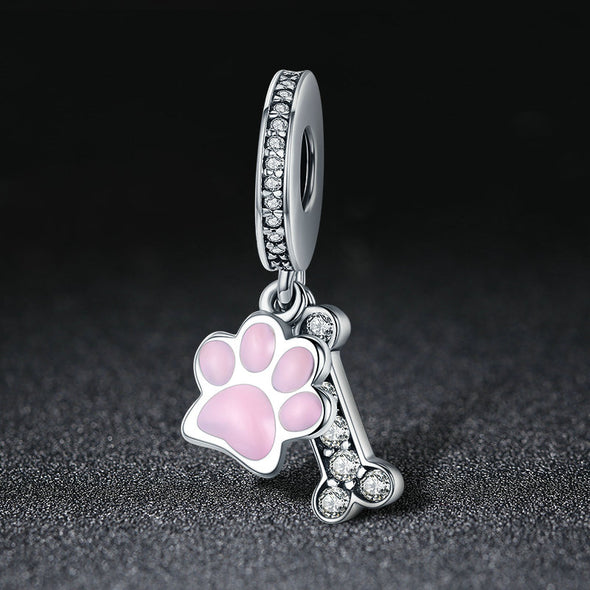 Pink Dog Claw 925 Sterling Silver Dangle Charm