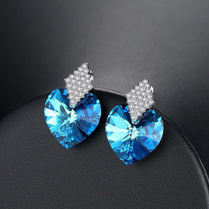 Aquamarine Blue Heart Cut Earrings - jolics