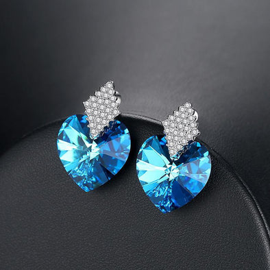 Aquamarine Blue Heart Cut Earrings - jolics
