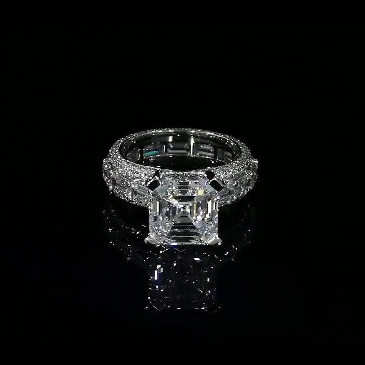 Asscher Cut 925 Sterling Silver Classic Engagement Ring - jolics