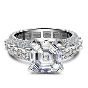 Asscher Cut 925 Sterling Silver Classic Engagement Ring - jolics