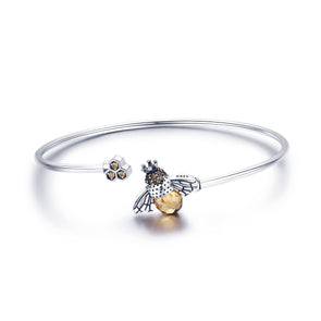 Bees 925 Sterling Silver Open Bangle - jolics