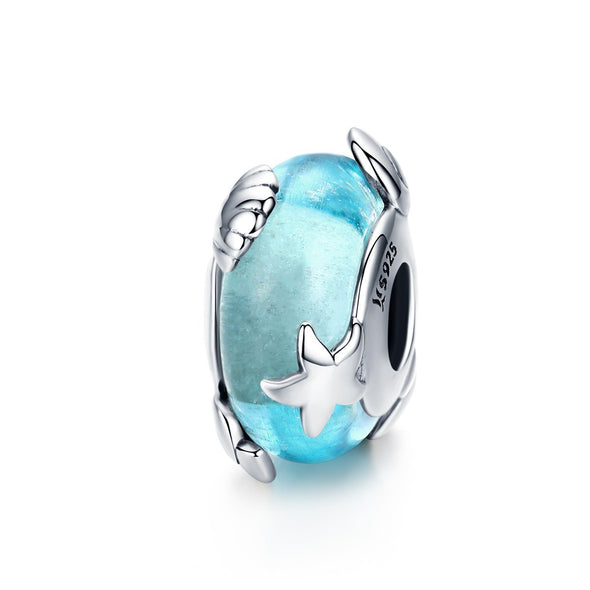 Blue Ocean 925 Sterling Silver Glass Bead Charm - jolics