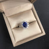 Blue Oval Cut Halo 925 Sterling Silver Ring - jolics